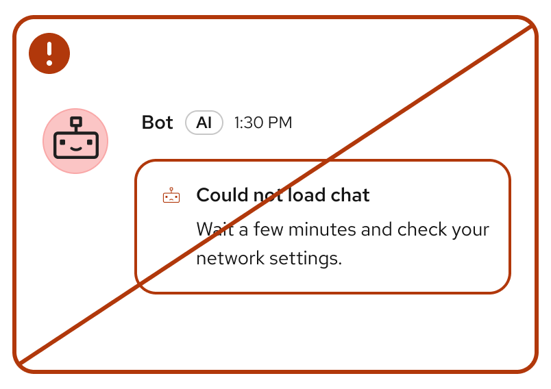 Crossed out screenshot of an alert message with the Red Hat robot icon as an avatar/icon
